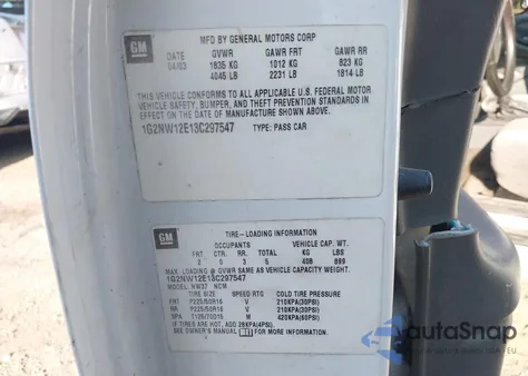 2003 Pontiac Grand Am Gt z USA, uszkodzony, nr VIN 1G2NW12E13C297547